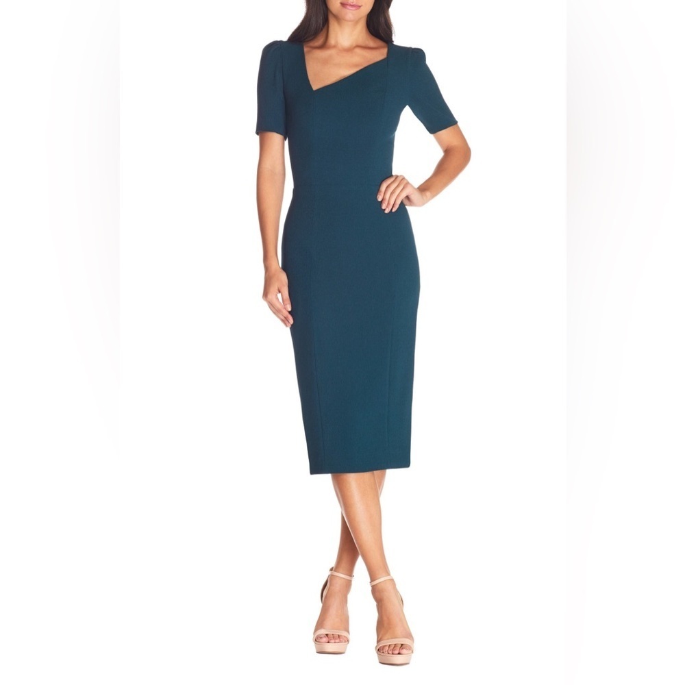NEW w/Tags DRESS the POPULATION Pine
Green Ruth Asymmetrical Neck Dress Large